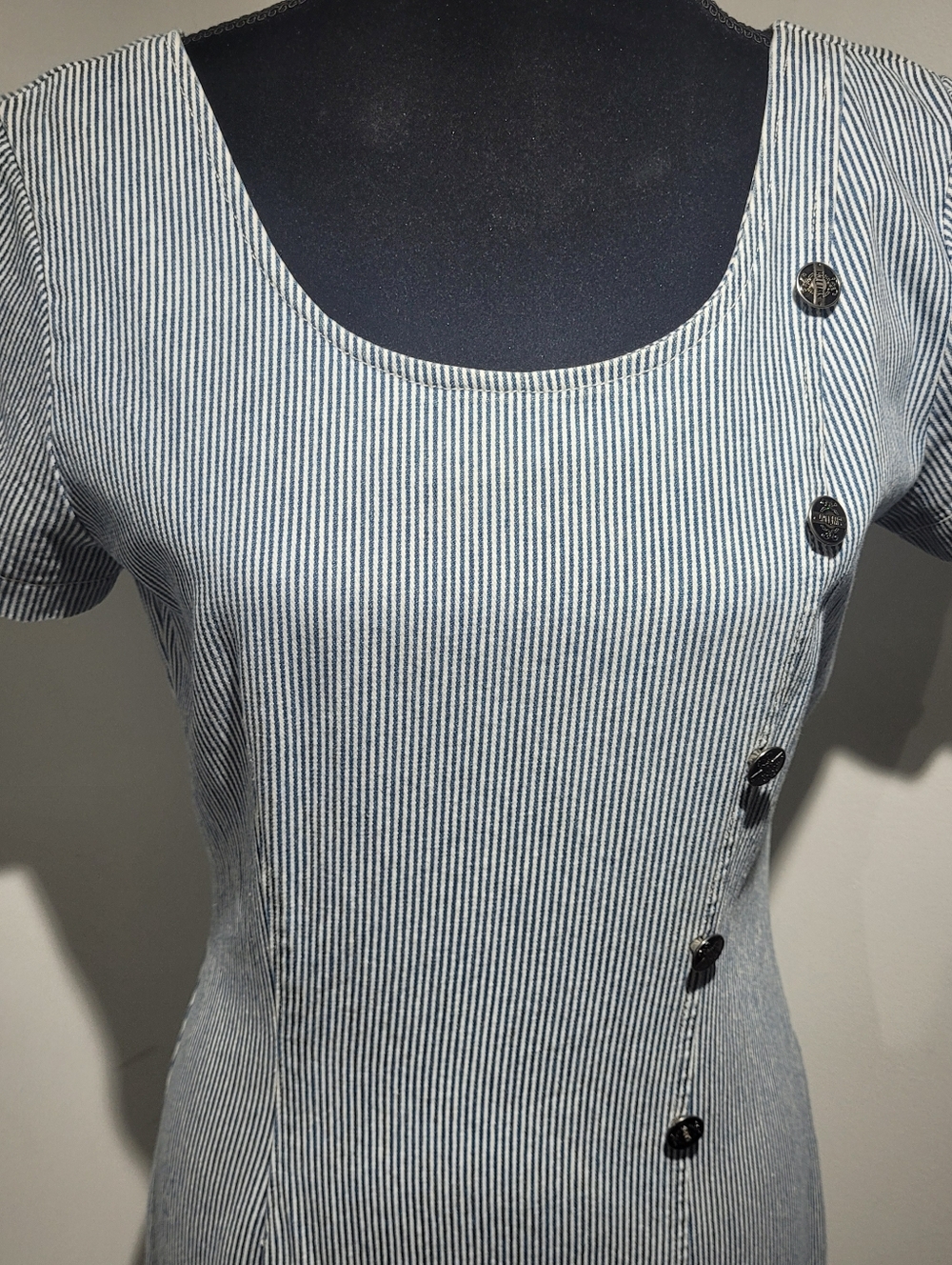 Light Blue Pinstripe Maxi Dress with Side Button Detail - Picture 4 of 10